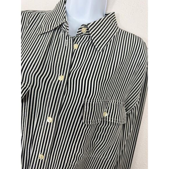 Emily Reger Vintage 100% Silk Striped Button Shirt XL - Picture 3 of 5